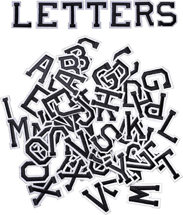 Alphabet Kläder Stryg-på-mærker (2-pak), 52 bogstaver A til Z, sort og hvid