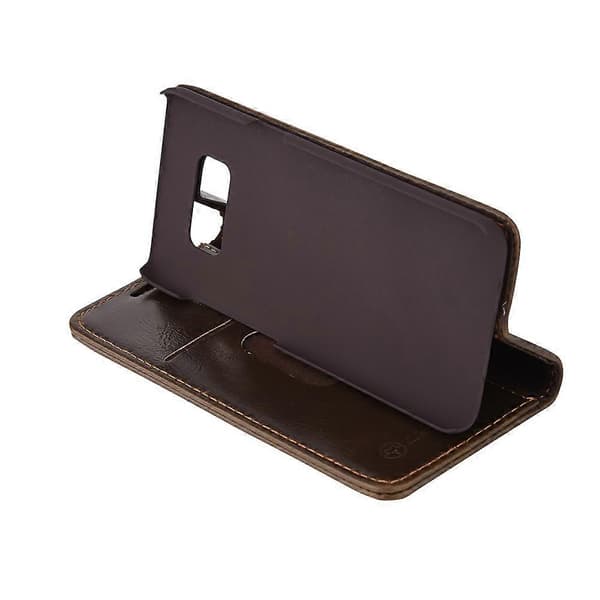 PU-läder plånboksfodral magnetiskt flip mobiltelefonfodral för Samsung Galaxy S8 Plus brun