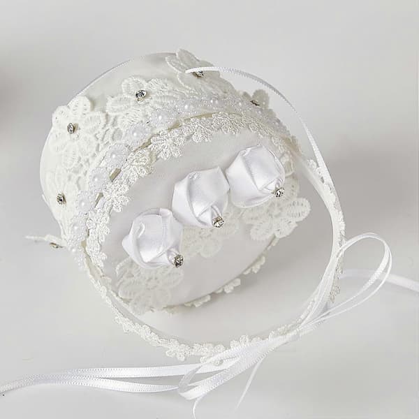 2 Pieces Lace Ring Pillows, Wedding Lace Rose Ceremony Ring Holder with Handle