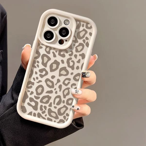 Beige with Gray Print Case for iPhone 14 Leopard Pattern Case Cute Cheetah Phone Case Soft TPU Shockproof Protective Cover