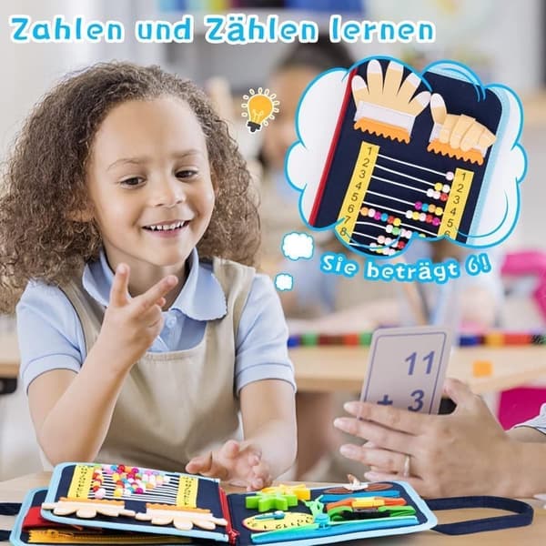 Montessori Leke med Sensorisk Læring, Motorisk Trening & Stille Bok, Gave til Barn 2-4 år (Blå)_TF_TF