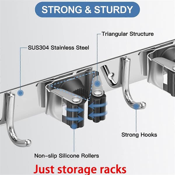 Broom Holder Mop Hanger Wall Mount Metal Organization Garage Storage System Garden Kitchen Tool Orga