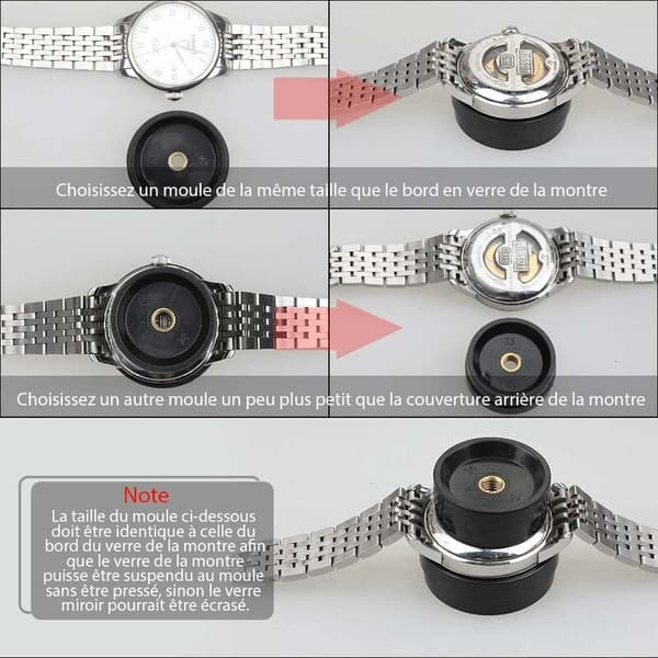Watch Case Press, Watch Tool for Closing Watch Back Table 12 Sizes of Molds 18PCS