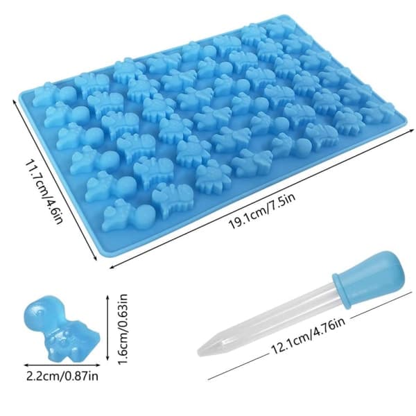 Mini 48 molds with cute dinosaur shapes, soft molds with pipette