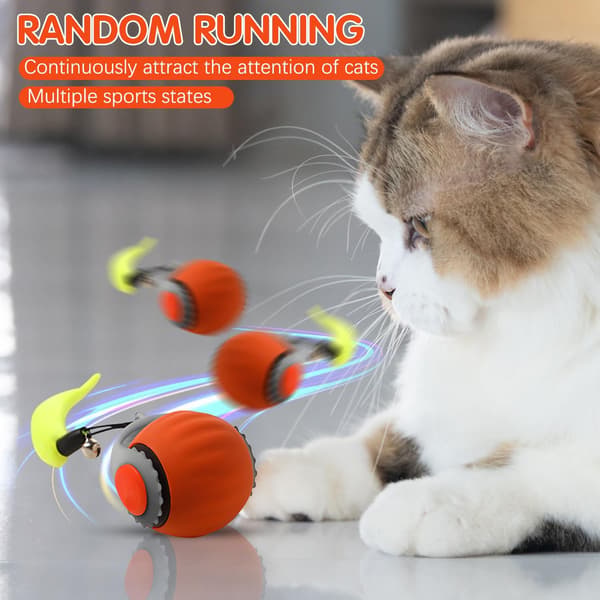 Interactive Cat Toy Automatic Rolling Ball with Tail Two Speed Adjustments Enriching Play Orange Blue