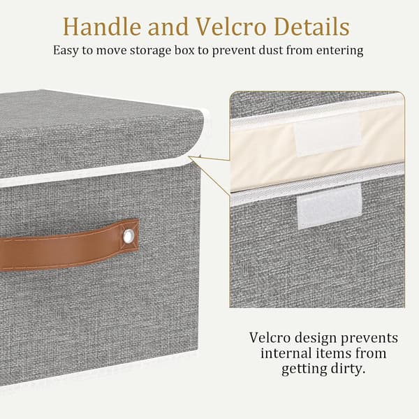 OUTBROS Foldable Storage Box with Lid, Large Linen Wardrobe Box, Baskets For Towels, Clothes, 38 x 25 x 25 cm (Grey, 1-pack)
