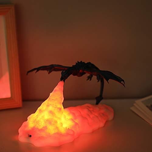 3D-printet innendørsbelysning Øyebeskyttelse Ild/Isdrage Stemningslys Barn Sove Følge Bordlampe USB-lading for soverom/stue, A
