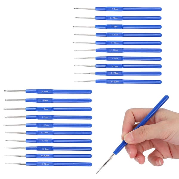 20 Pcs Crochet Hook Sweater Needle Blue Handle Yarn Weave Craft Knitting Tool Sewing Supplies
