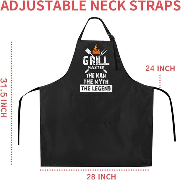Grill Master Forkle for menn med lomme Justerbart Vanntett Oljetett Matlaging BBQ Forkle Gave Svart Én Størrelse