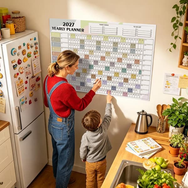 veggkalender 2027 - 12 måneder, dobbeltsidig, tykk planlegger, 100 g -