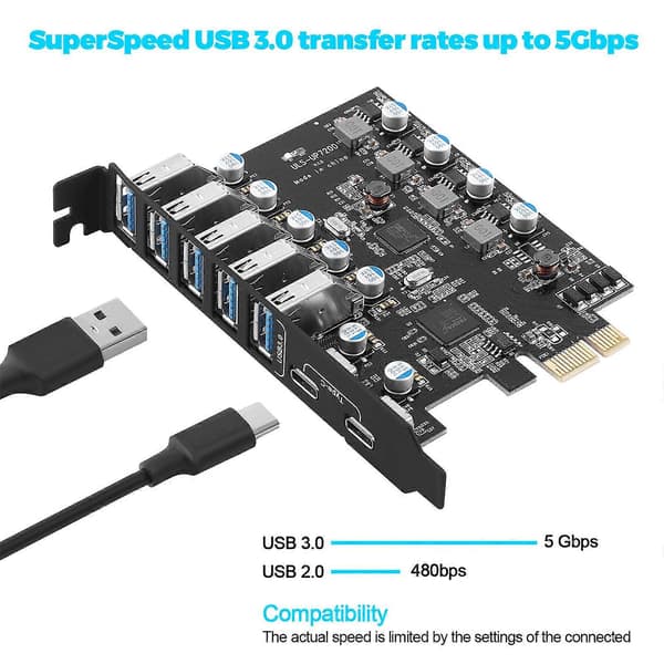 5-portars USB 3.0 PCI Express-adapterkort Typ C PCI-E Expansion PCIE USB 3.0