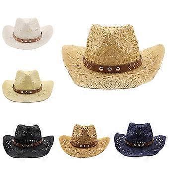 Cowboyhat Stråhat Sommer Panama Hat Pynt til Bryllupsfest Flettet Krystal Klub Cowboyhat Kamel One Size (Kamel)