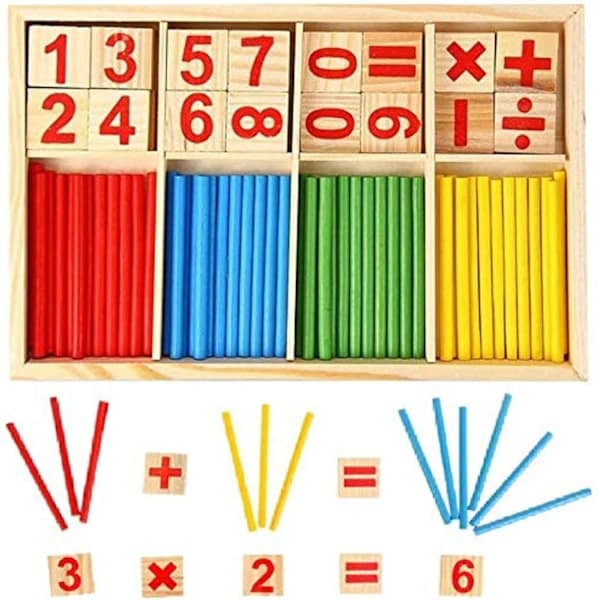 Abacus Matematiikka Opetuslelu, Puiset numerokortit ja laskutikut laatikko