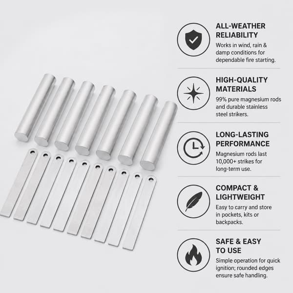 10 STK Ferro Rod Striker + 99% Rene Magnesium Ildstarterstænger Sæt -