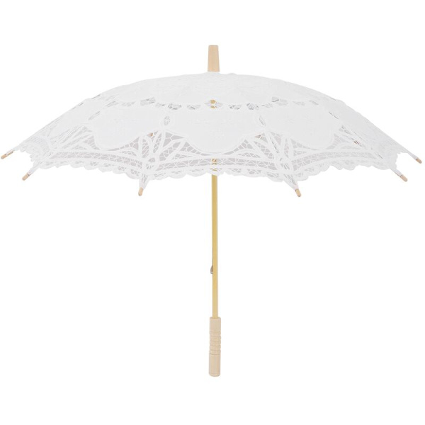80 cm viktorianskt spetsbroderi bröllopsparaply, brudparasoll, vit
