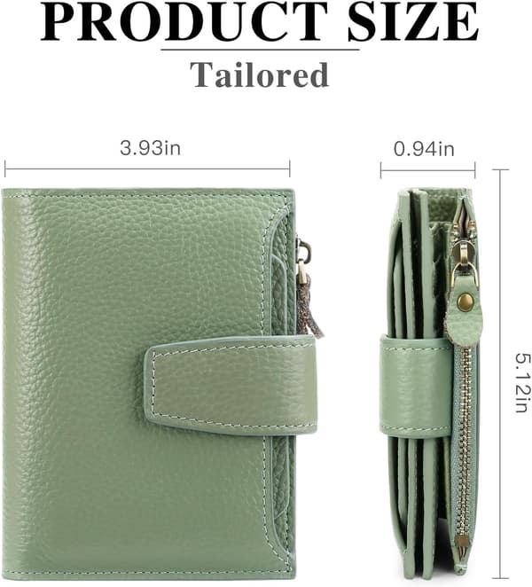 Women's Genuine Leather Wallet Compact Card Holder RFID Blocking Anti-Skimming Protection Light Green