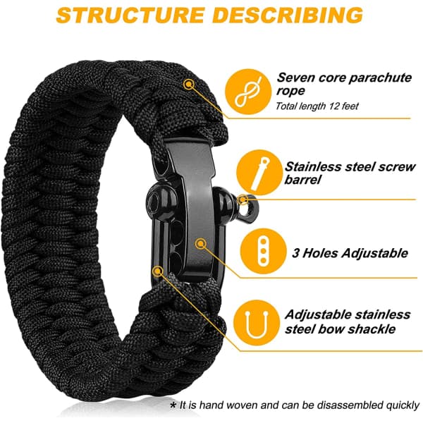 Overlevelsesarmbånd, Taktisk Paracord-armbånd Bærbart 550 Lb