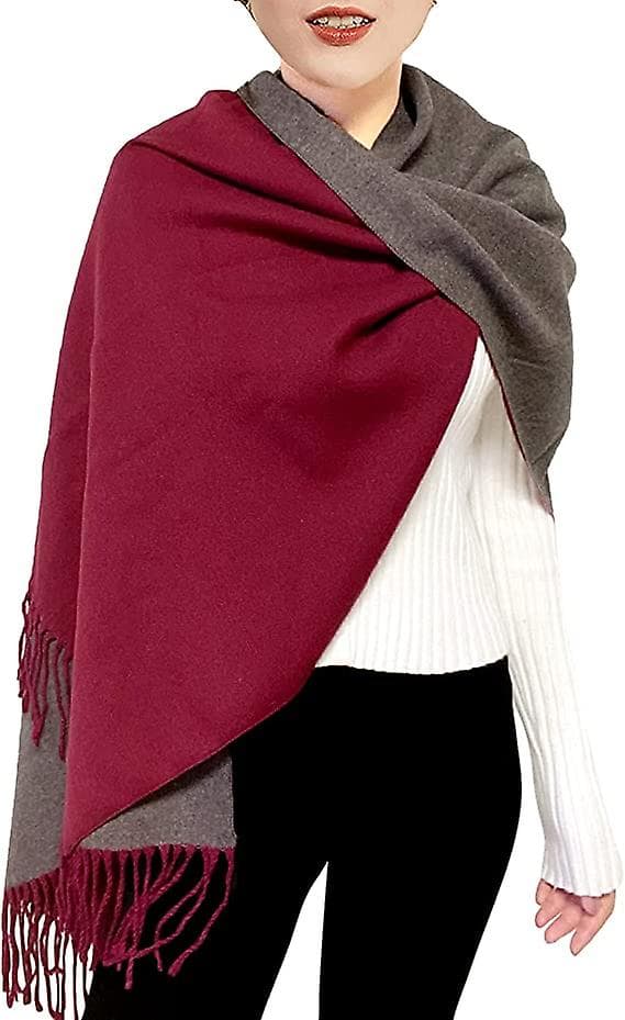 Rød+grå) Dame Kasjmirskjerf Vinter Vendbar Pashmina Lang Stor Tykk Varme Skjerf Med Dusk Til Bryllupsgave