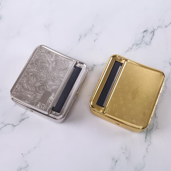 Silver Metal Cigarette Case 78mm - Adjustable Manual Rolling Box for 20 Cigarettes