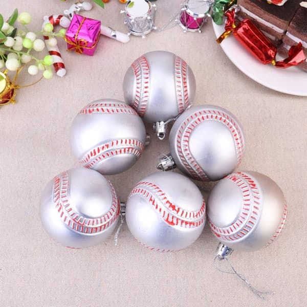 6 stk. julekuglevedhæng, 6 cm, baseball