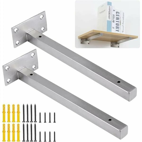 Industrial Shelf Brackets 30cm 2 Pieces Wall Mounted Metal Brackets with Screws Compatible with DIY Silver Vintage Invisible Fixing