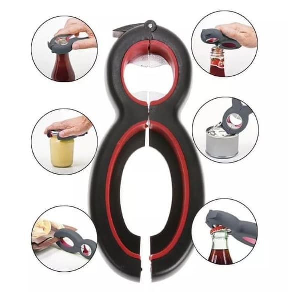 6-in-1 Jar and Bottle Opener with Non-Slip Grip for Home Kitchen Multicolor multifärg