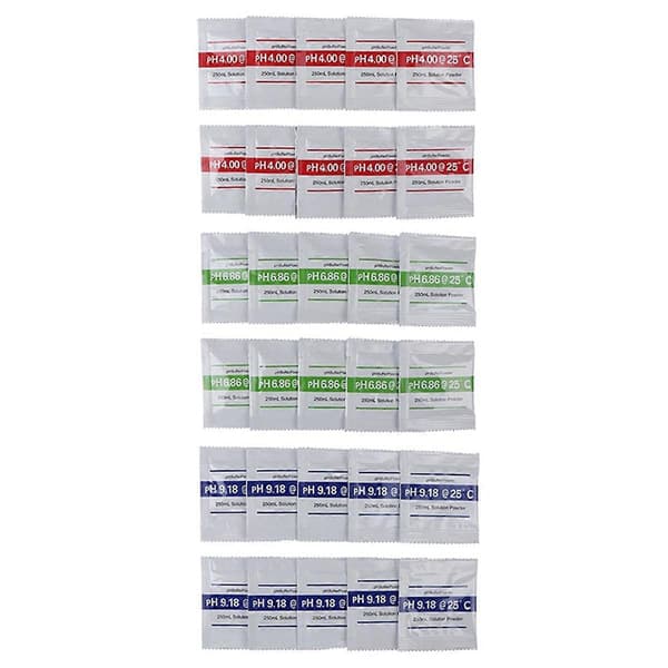 30 stk PH Pulverløsning Buffer Kalibreringspose PH4.00/ PH6.86/PH9.18 PH Kalibreringsløsningspakke