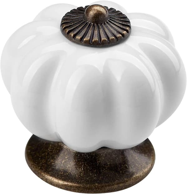 10 x Möbelknopp Pommel 36mm Vit Bronserad Piedestal Lådknopp Porslinsknopp