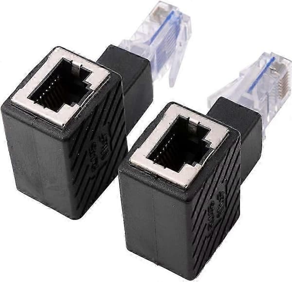 2 stk 90 Ethernet-adapter Høyre+Venstre Vinkel RJ45-plugg til Sokkeladapter