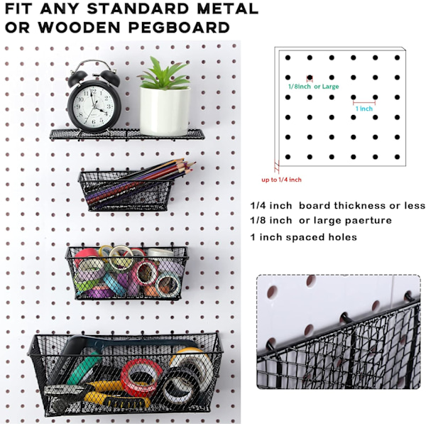 6 stykker pegboard-kurve vægstørrelser til håndværk (sort) sort Black
