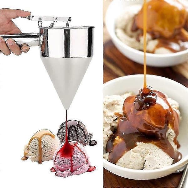 Trakt i rustfritt stål, eggøse i rustfritt stål, deigøse i rustfritt stål, fondanttrakt, vaffelrøredispenser, pannekakemaker, matlagingsverktøy