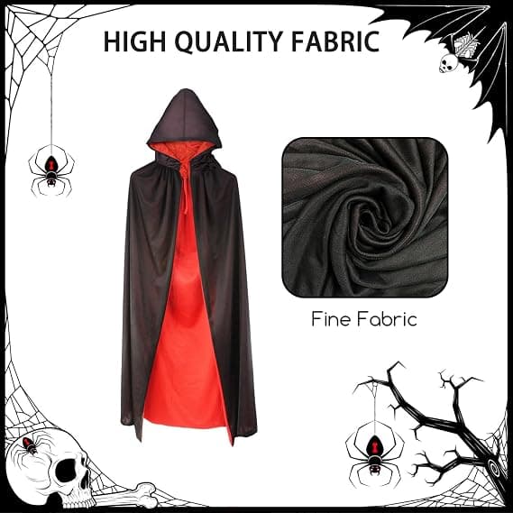 Halloween-kappe med hætte Vampyrkappe, til voksne/børn Dobbeltsidet rød sort kappe med hætte, Størrelse 125cm