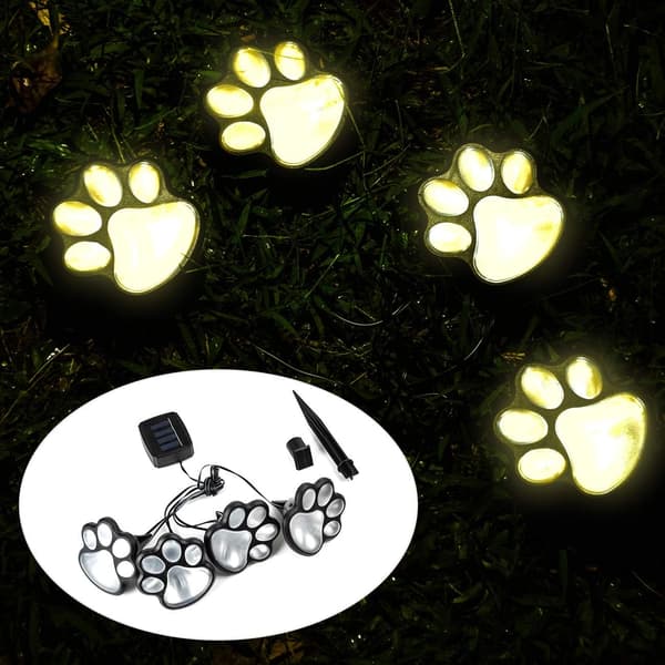 Solcellelamper med hunde- og kattepoteaftryk, LED-solcellelamper til havegange
