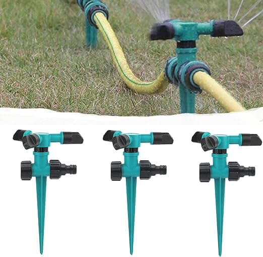 3 stk. 360° automatisk plænevandingssystem, tre-armet roterende sprinkler
