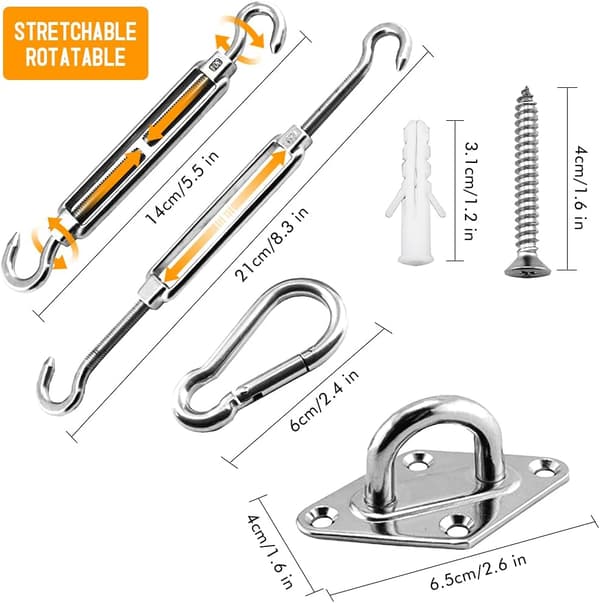 Shade Fixing Kit, Stainless Steel Shade Hardware Fixing Kit Compatible with Square Rectangular and Triangular Awnings (40 Pcs)