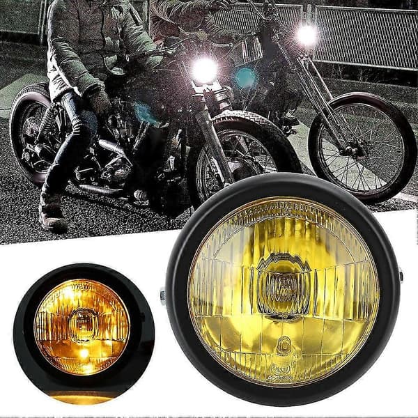 Retro Motorcykel Rund Forlygte Gul Linse Forlygte Modifikation Passer til GN125