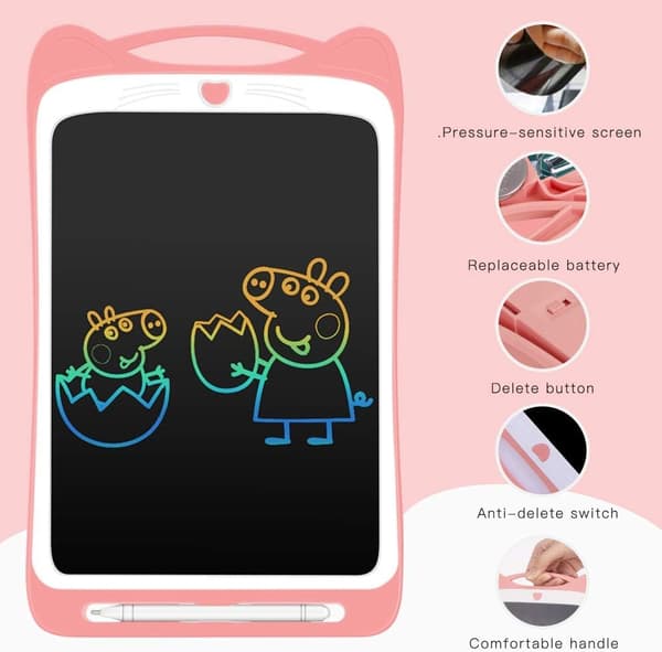 12 tommer stor farverig LCD-tablet til børn (pink), elektronisk