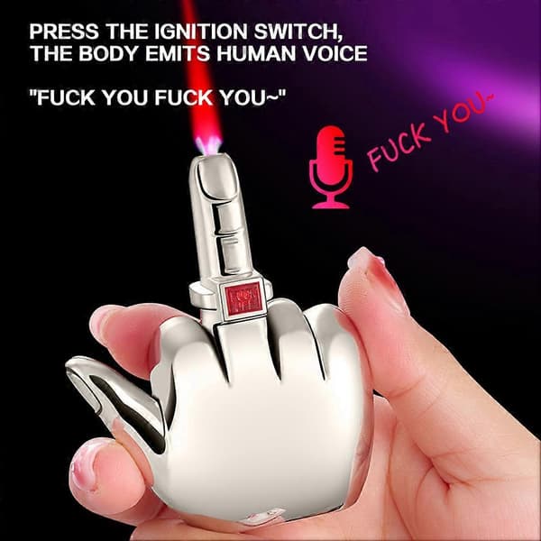 Funny Middle Finger Lighter Windproof Red Flame Butane Refillable Lighter Gift for Men Women-FA-