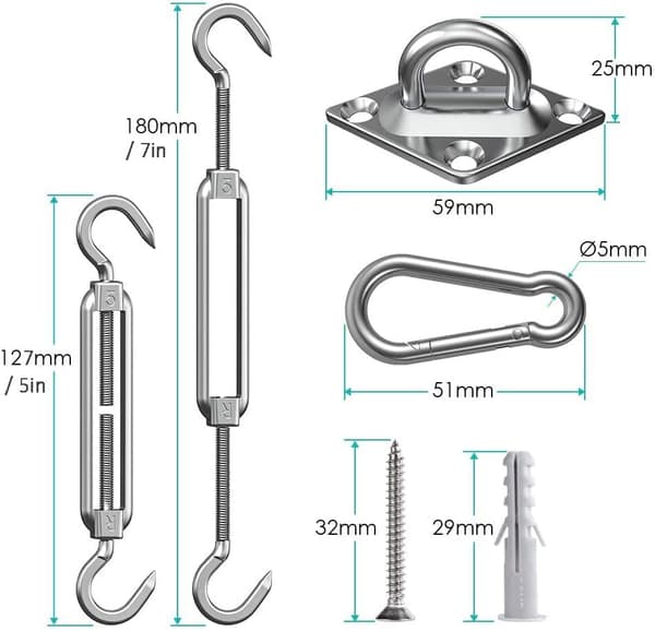 Shade Sail Mounting Kit - Stainless Steel Shade Sail for Triangular