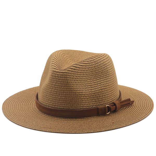 Dame- og herrehat, brun strå Panama-hat, sommer bredskygget solhat, anti-UV til strandrejser, solhat
