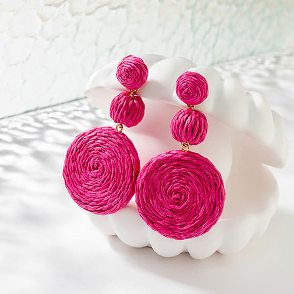 Kvinders Boho Raffia Øreringe - Sommer Strand Resort Smykker Rosarød Rose red