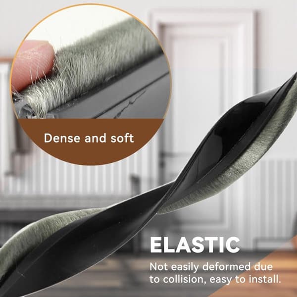 Door Draft Stopper Brush Seal Self-Adhesive Weather Stripping for Doors Home Bathroom 2-Pack 5 x 100 cm Black