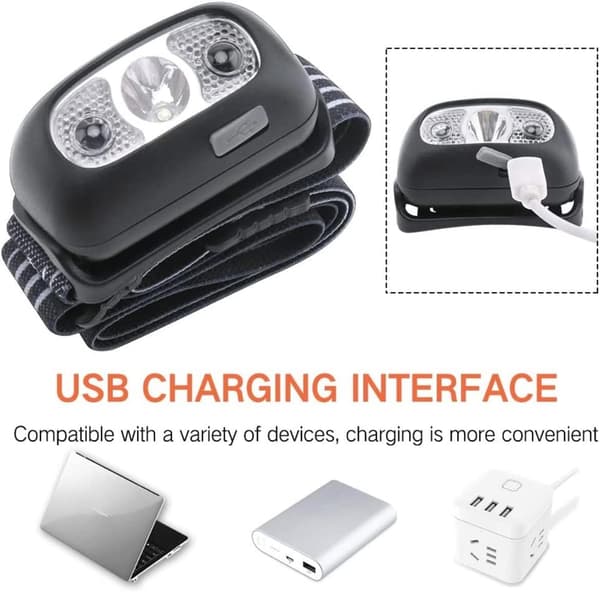 Supersterk LED-hodelykt med sensor, lett vanntett hodelykt, USB-lading, for løping, sykling, fiske, camping, fotturer og barn