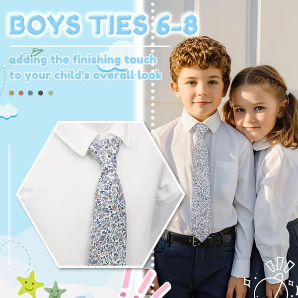 Gutteslips, ferdigknyttet blomstret ensfarget bomullsklips, justerbart barneslips for uniformer bryllup skole hvit, blå, grå, brun - White,blue,grey,brown