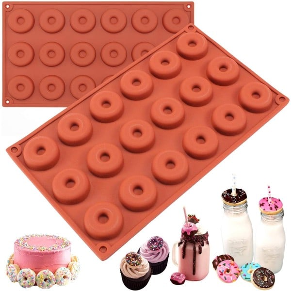 Silikone Mini Donutform, 18 Huller - Donutbageform, Muffinform, Kageform, Småkageform
