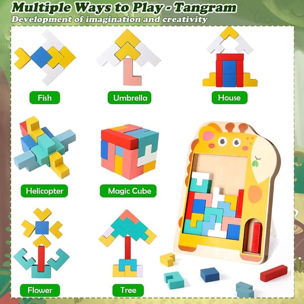 Træ Tetris Puslespil til Børn (Giraf), 3D Puslespil Montessori Legetøj