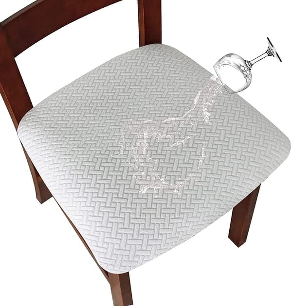 Stoltrekk, avtakbare vanntette vaskbare jacquard stretch spisestoltrekk (hvit, 2-pakning)