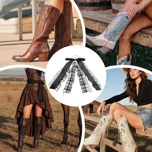 Cowboy stövlar band satin strass skoberlocker svart - Schwarz