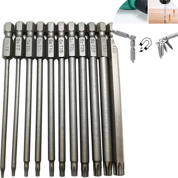 Skruetrækkerbits (11 dele), Skruetrækkerbitsæt, Lang Torx, skruetrækkersæt, Hollow Torx Bit sæt