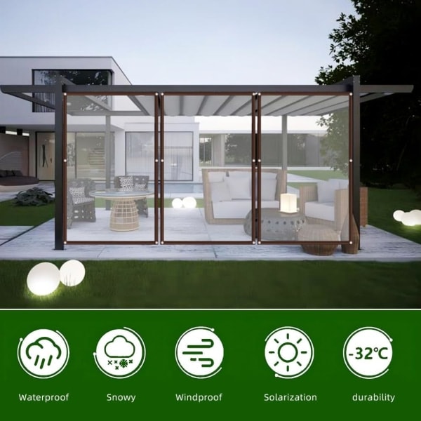 Transparent presenning regnskydd för balkongskydd, väderbeständig, hopfällbar presenning, lämplig för trädgårdsbruk utomhus i växthus (3m x 4m)